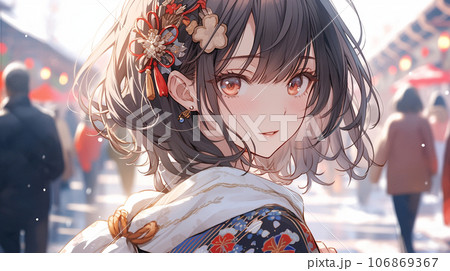 雪の中振り返る和服女性 雪の中振り返る和服女性 106869367