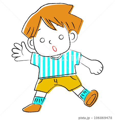 手を振るびっくり顔の男の子のイラスト 106869478