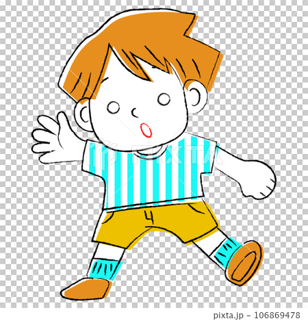 一個男孩滿臉驚訝地揮手的插圖 106869478