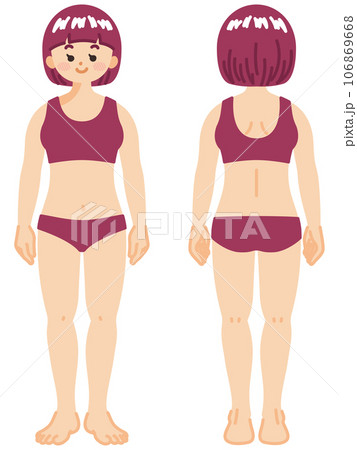 下着姿の若い女性の全身 正面と背面 下着姿の若い女性の全身 正面と背面 106869668
