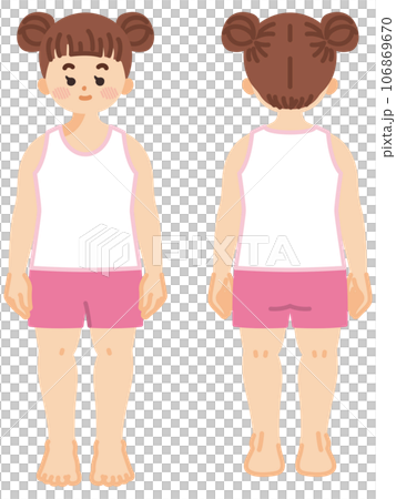 下着姿の女子小学生の全身　正面と背面 106869670
