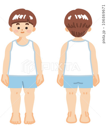 下着姿の男子幼児の全身　正面と背面 106869671