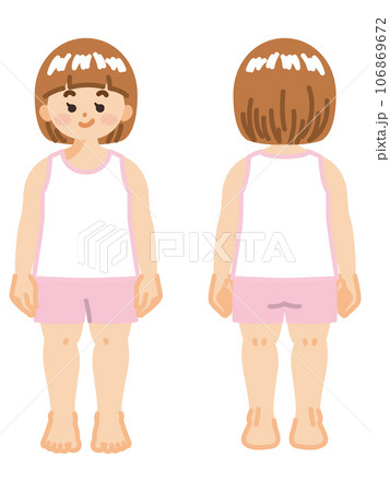 下着姿の女子幼児の全身　正面と背面 106869672