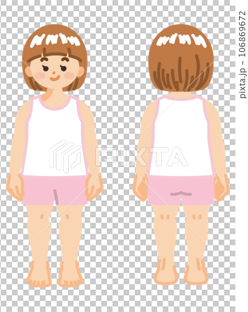 Full body of a female infant in underwear, front and back 106869672