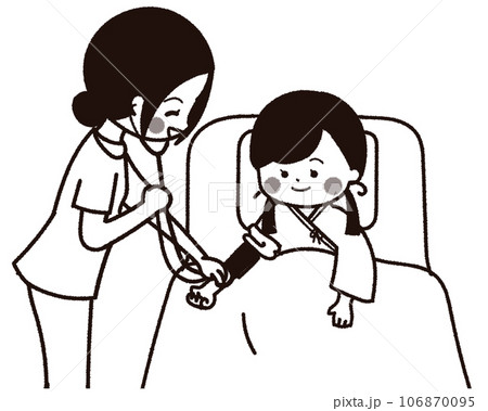 入院している子供　血圧検査をする看護師（色なし） 106870095
