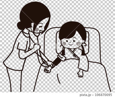 入院している子供　血圧検査をする看護師（色なし） 106870095