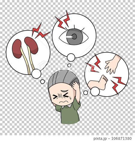 糖尿病の合併症におびえる高齢男性のイラスト 糖尿病の合併症におびえる高齢男性のイラスト 106871380