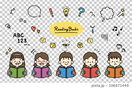 Illustration icon set of children reading books 106871449