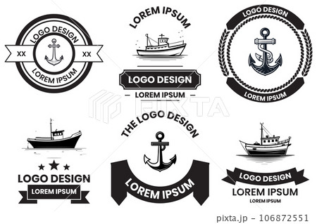 fishing and maritime logo in flat line art styleのイラスト素材 [106872551] - PIXTA