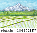 山形の春　早苗越しの残雪の鳥海山のある風景 106872557