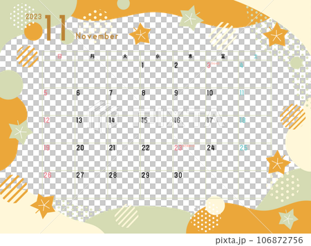 2023年11月のカレンダー　イチョウ柄 106872756