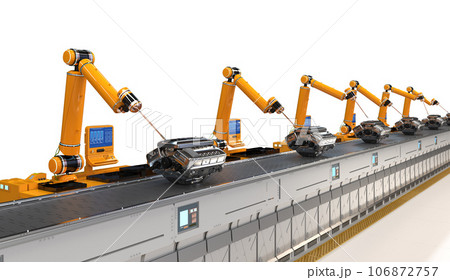 Automation automobile factory with robot assembly line with car engine or machine in factory 106872757