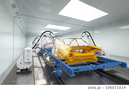 Automation automobile factory with robot airbrush painting in car factory Automation automobile factory with robot airbrush painting in car factory 106872814