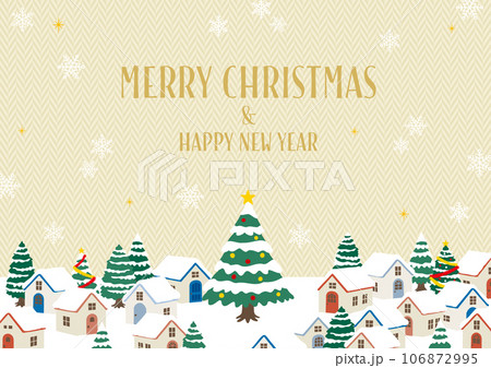 クリスマスの街並み ベージュのヘリンボーン柄の背景 文字あり クリスマスの街並み ベージュのヘリンボーン柄の背景 文字あり 106872995