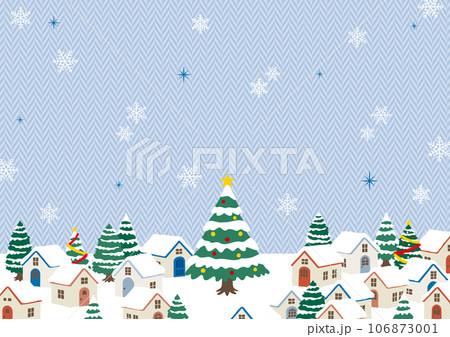 クリスマスの街並み 水色のヘリンボーン柄の背景 文字なし クリスマスの街並み 水色のヘリンボーン柄の背景 文字なし 106873001