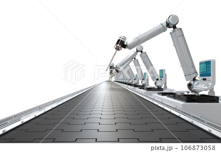 Automation industry concept with robot assembly line in  factory 106873058
