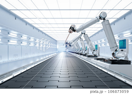 Automation industry concept with robot assembly line in  factory 106873059