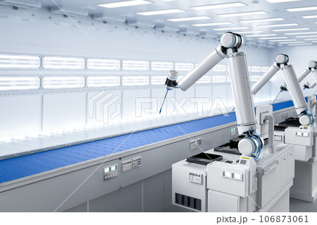 Automation industry concept with robot assembly line in  factory 106873061