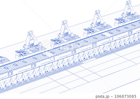 Blueprint of robot assembly line with smartphone 106873085