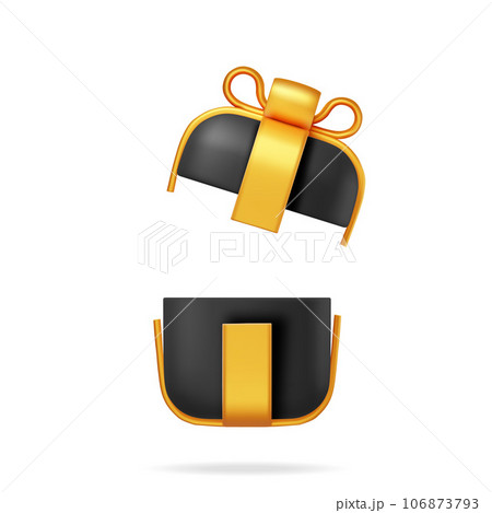 3D Black Gift Box with Gold Bow 3D Black Gift Box with Gold Bow 106873793