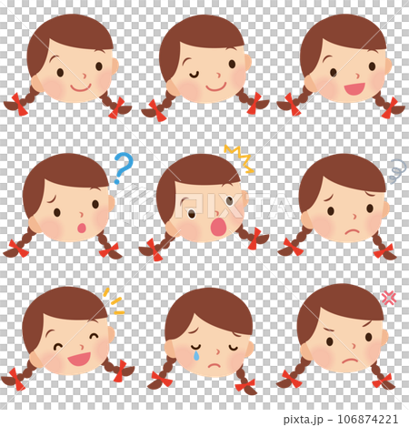 子供 女の子 小学生 表情セット 顔アイコン 子供 女の子 小学生 表情セット 顔アイコン 106874221
