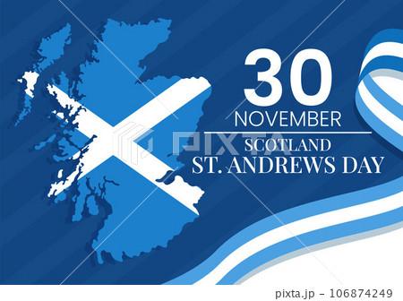 Happy St Andrew Day Vector Illustration on 30 November with Scotland Flag in National Holiday Celebration Flat Cartoon Blue Background Design 106874249