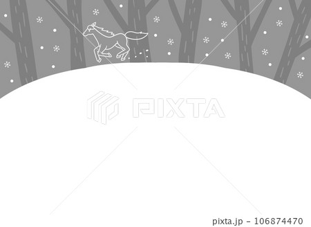 雪の夜と走る馬の寒中見舞いはがき 106874470