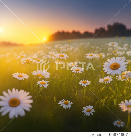 Beautiful daisies in the meadow at sunrise Beautiful daisies in the meadow at sunrise 106874867