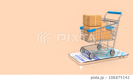 The shopping trolley on mobile 3d rendering The shopping trolley on mobile 3d rendering 106875142