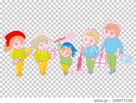 イラスト素材: 大掃除アイコン_年末_高齢者_家族 106875188