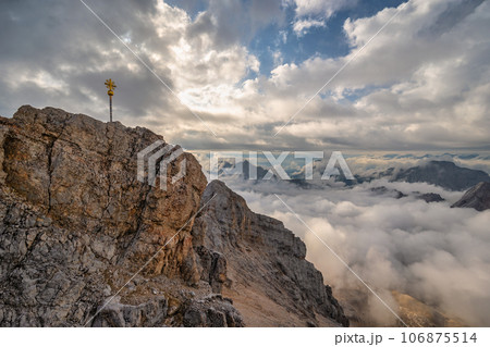 Zugspitze Peak top of Germany and Alps mountain range, Garmisch Partenkirchen Germany 106875514