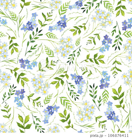 Floral seamless pattern with small blue meadow flowers. watercolor 106876411