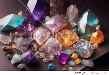 Gemstones and crystals on a dark background 106876503