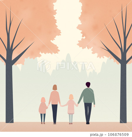 秋の公園を散歩する家族のイラスト 106876509