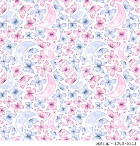 Watercolor seamless pattern with pink and blue butterflies. For fabric, textiles, wallpaper 106876511