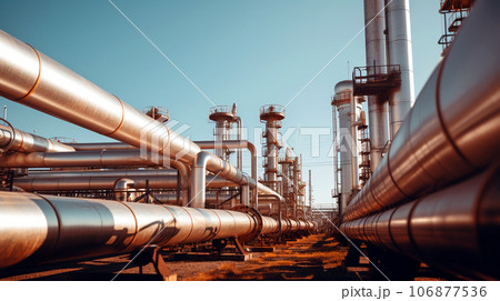 gas pipeline. petrochemical plant. oil refinery and industrial petroleum transfer processing in factory. generative AI 106877536