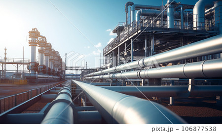 gas pipeline. petrochemical plant. oil refinery and industrial petroleum transfer processing in factory. generative AI 106877538