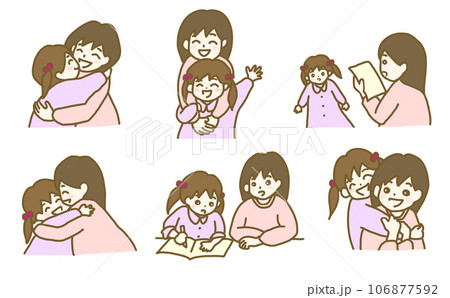 イラスト素材：子育て　母と娘のやりとり（ピンク） 106877592