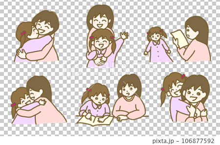 イラスト素材：子育て　母と娘のやりとり（ピンク） 106877592