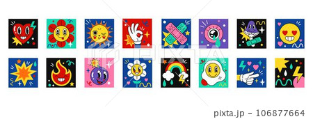 Funny characters. Cute comic graphic, happy fun...のイラスト素材 [106877664 ...