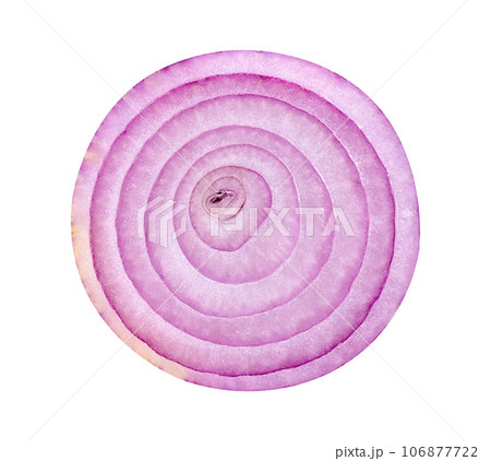 sliced red onion isolated on white background. Top view 106877722