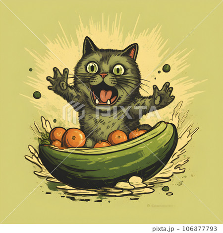 Cat frightened of vegetables helloween style 106877793