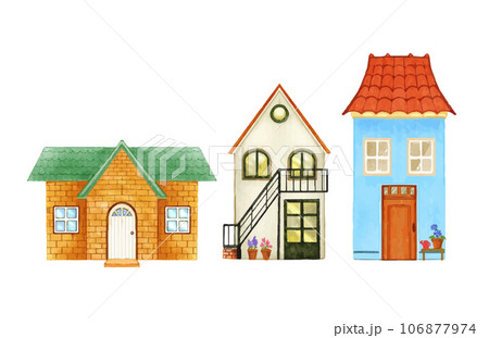 set of cute houses hand drawn buildings watercolor vector illustration 106877974