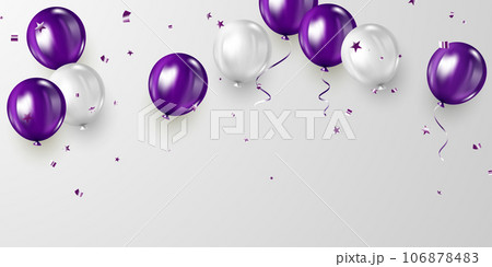 3d beautiful purple balloon design background illustration banner template 106878483