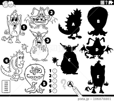 shadows game with cartoon monsters coloring page shadows game with cartoon monsters coloring page 106878801