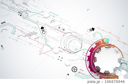 Abstract technology concept. Circuit board, high computer color background. Vector illustration with space for content, web - template, business tech presentation. Abstract technology concept. Circuit board, high computer color background. Vector illustration with space for content, web - template, business tech presentation. 106878946