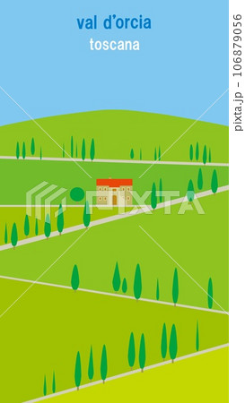 ヴァル・ドルチャ　val　d'orcia　トスカーナ　toscana　イタリア　糸杉　春 106879056