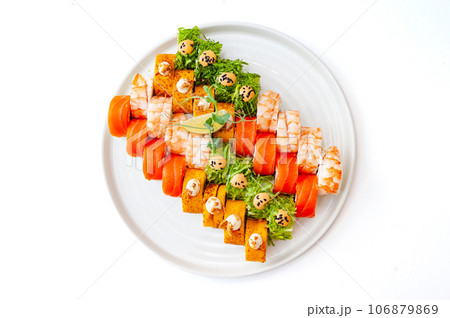Sushi set on a white plate Sushi set on a white plate 106879869