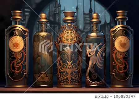 Vintage bottles with magic potions 106880347