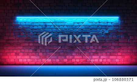 Neon light on brick walls. Lighting effect blue and red neon background 106880371